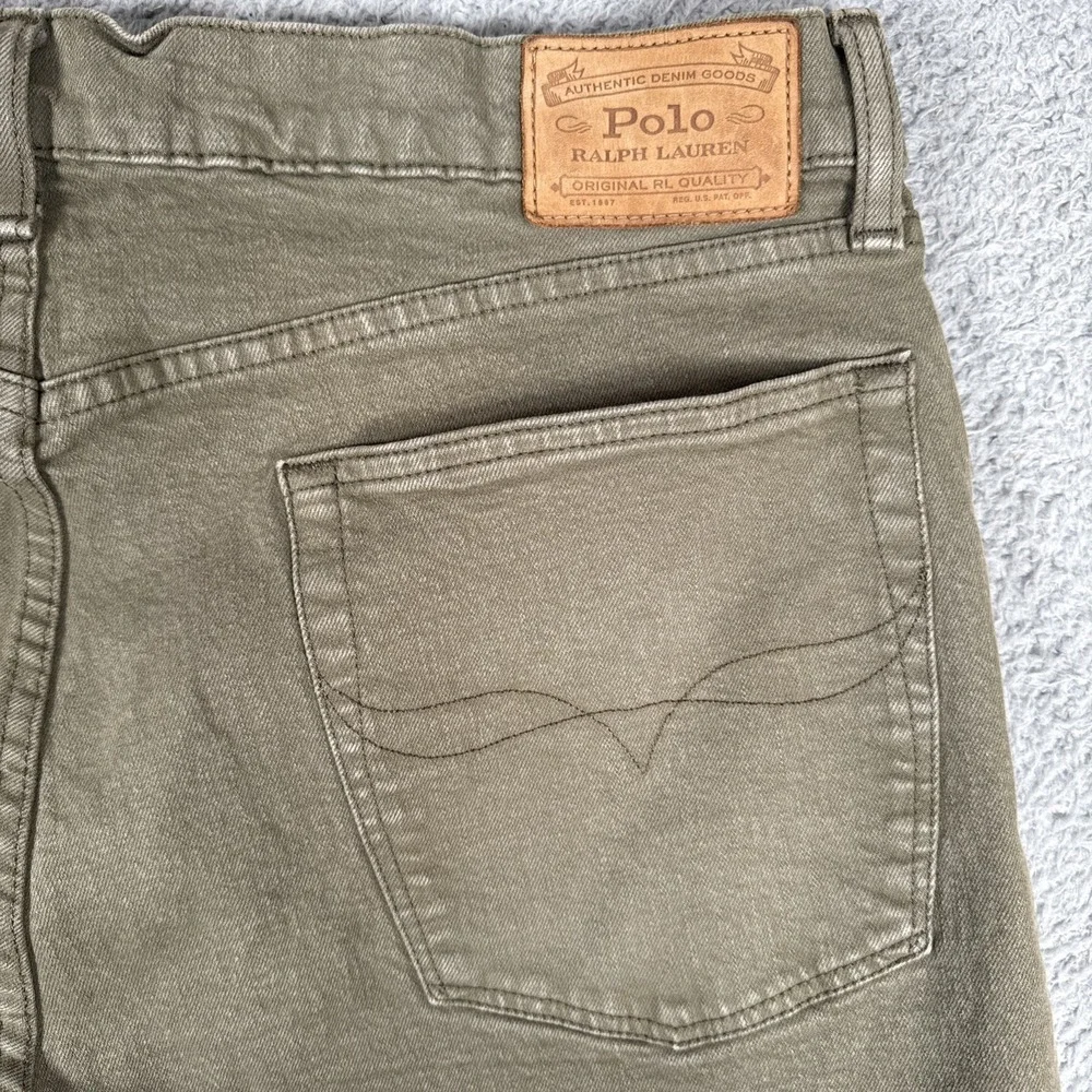 Polo Ralph Lauren Hampton Jeans Men 36x32 Olive Green Relaxed Straight Leg Denim
